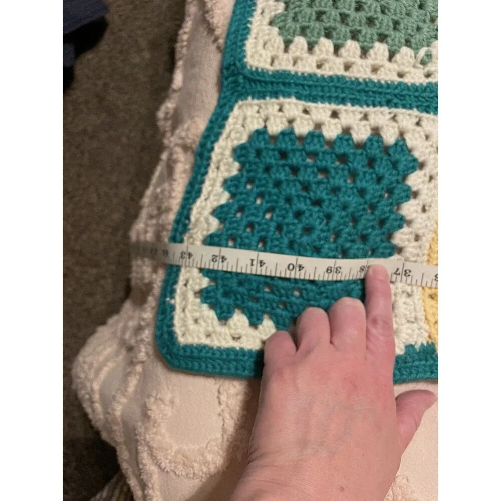 Vintage 1980s Pastel Heavy Crocheted Granny Square Throw Blanket 64x44”